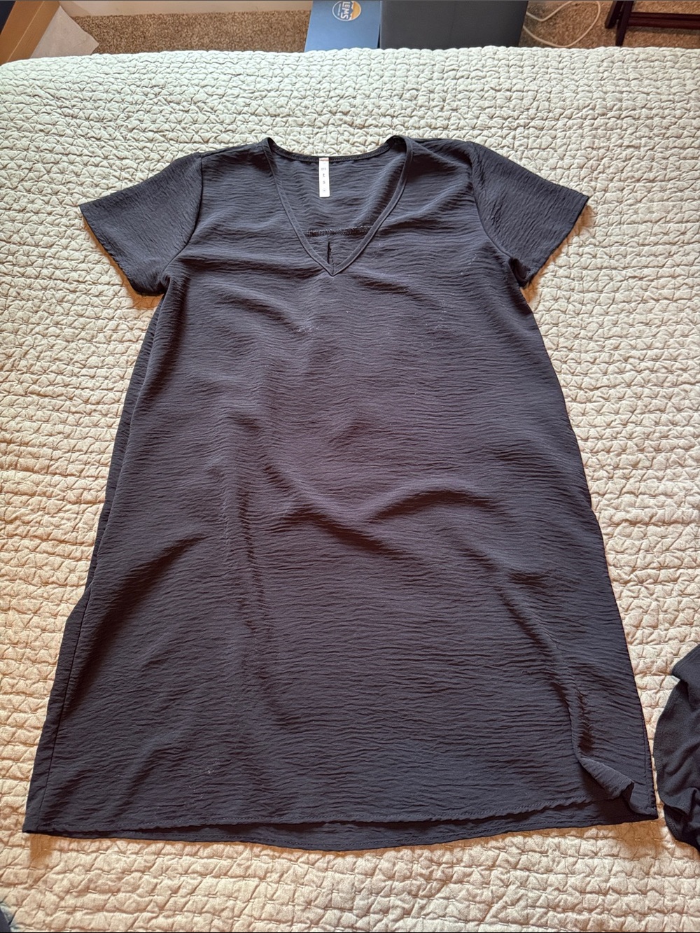 mts Black Short Sleeve V-Neck Dress with pockets